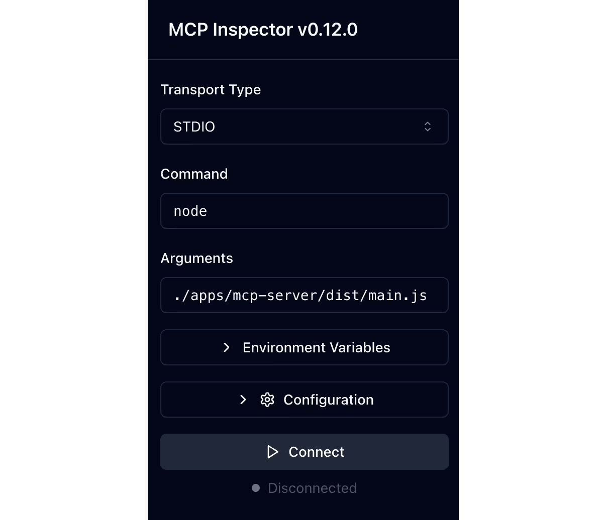Screenshot of the MCP Inspector sidebar