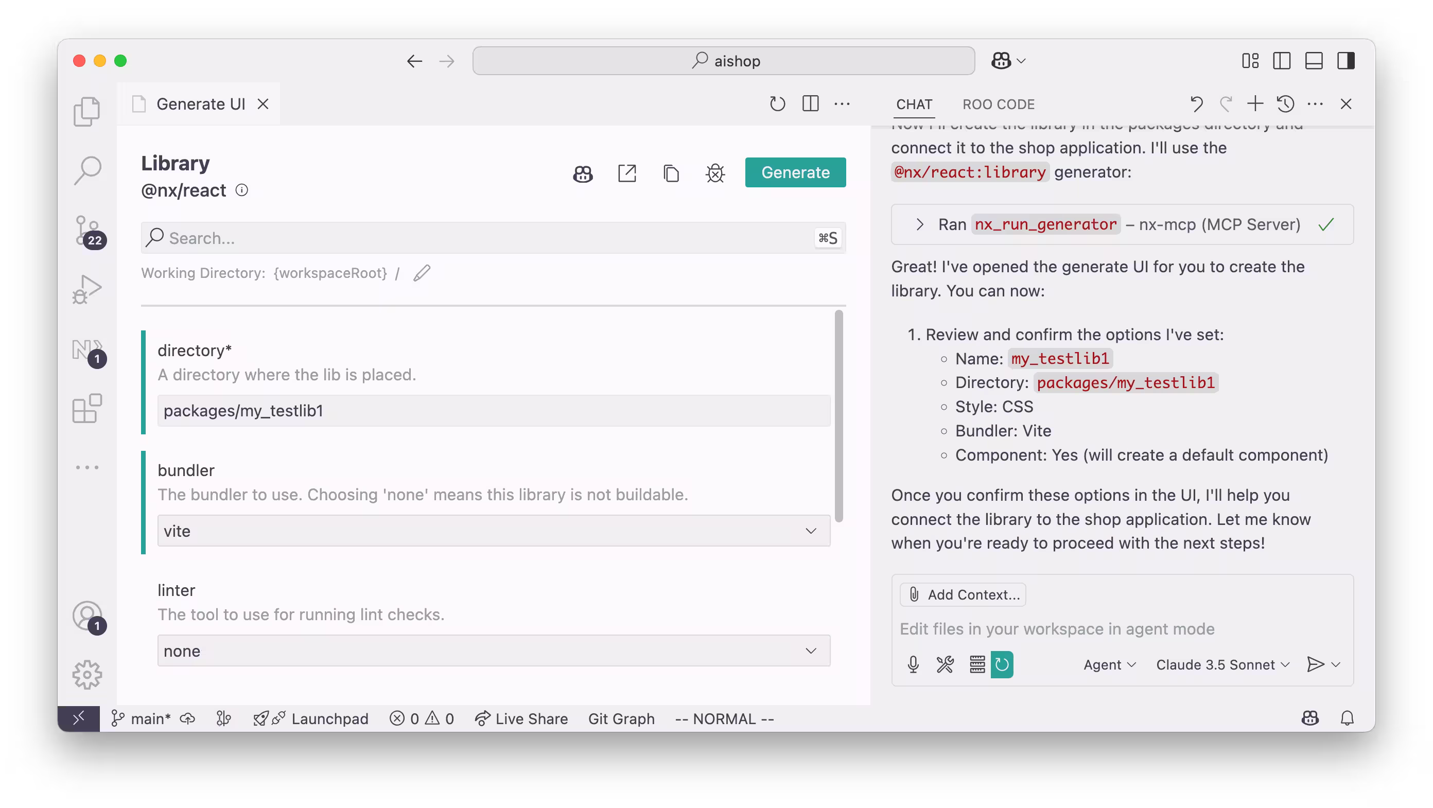 LLM invoking the Nx generate UI