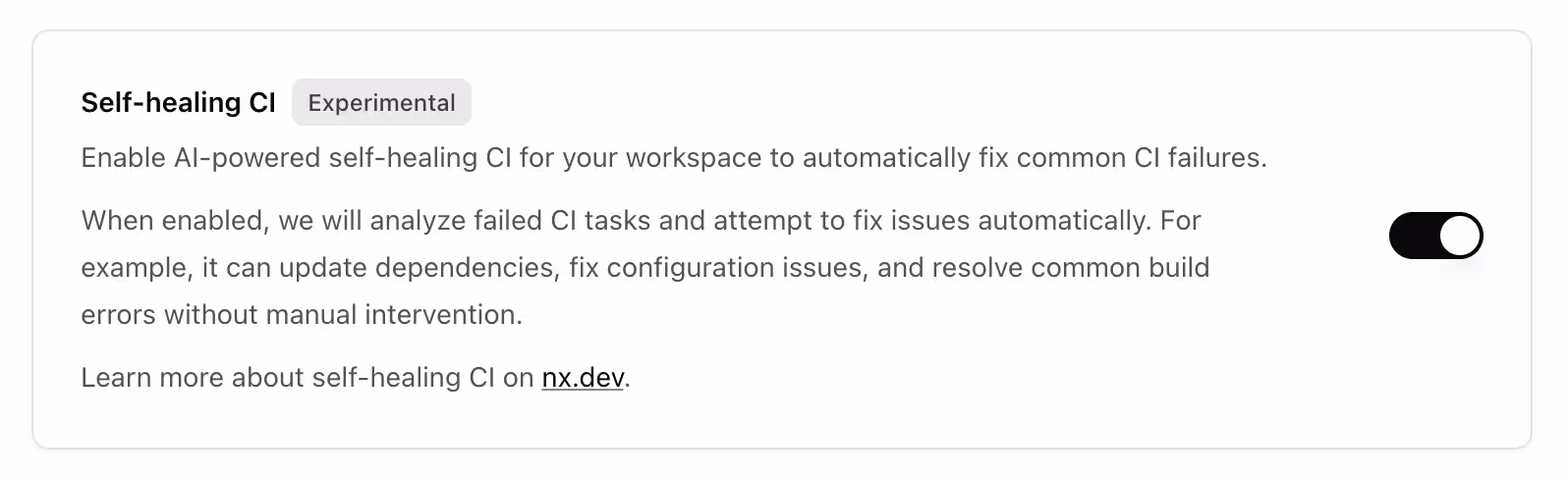 Nx Cloud workspace setting to enable Self-Healing CI