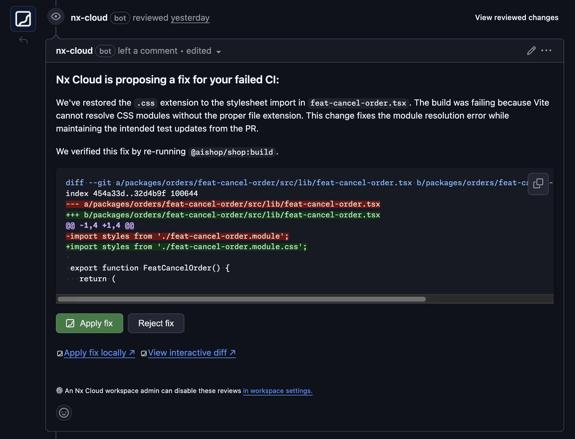 Self-Healing CI GitHub Comment