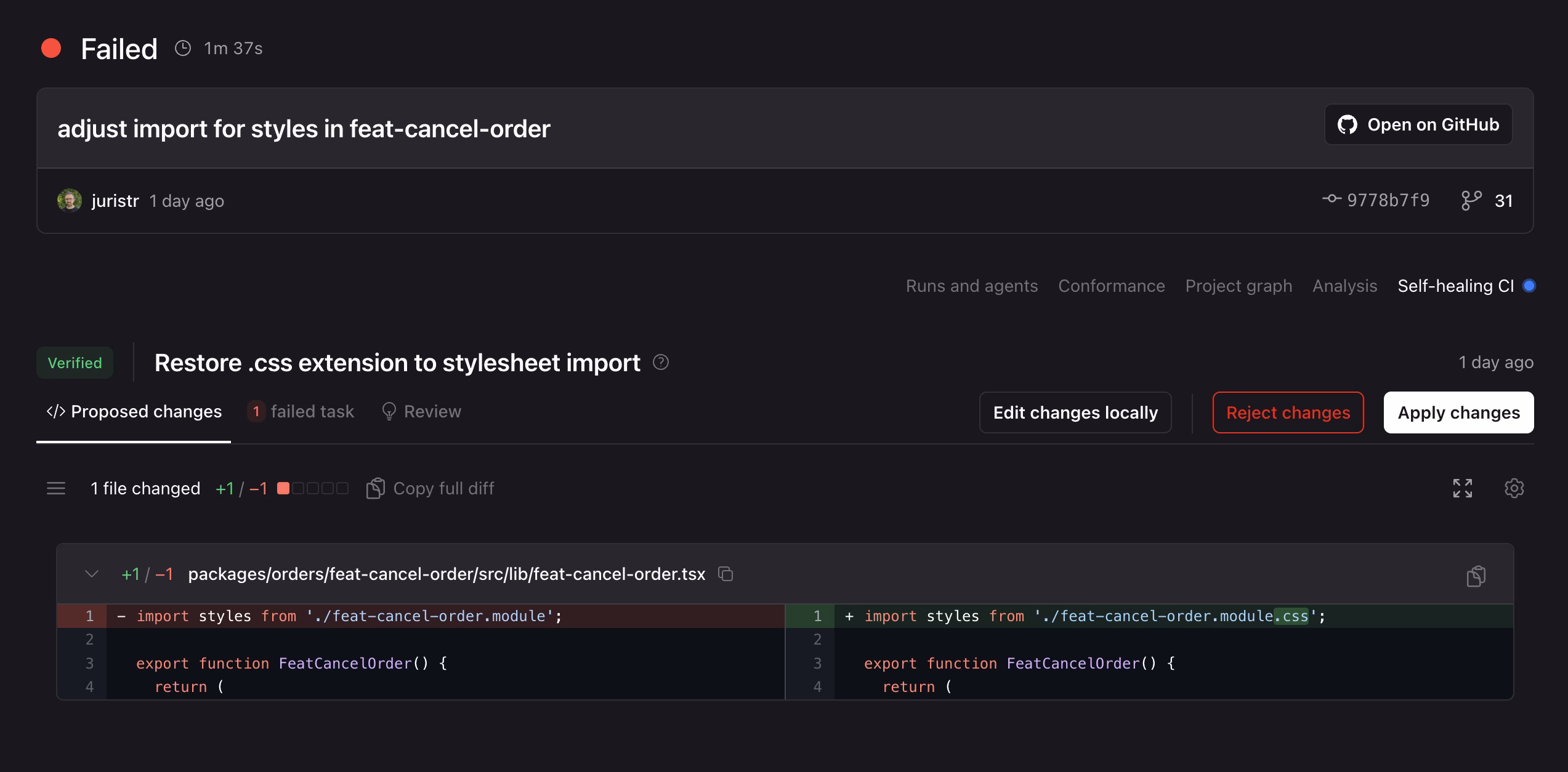 Self-Healing CI Interactive Diff