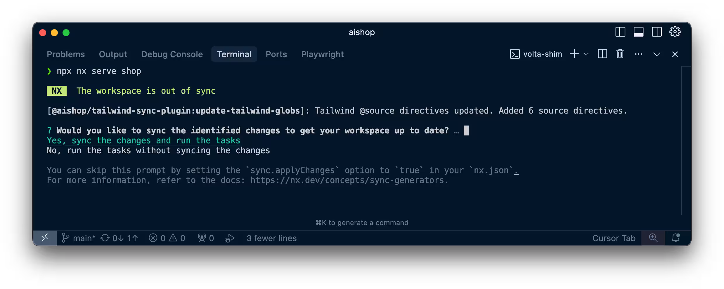 Tailwind Nx sync generator in action